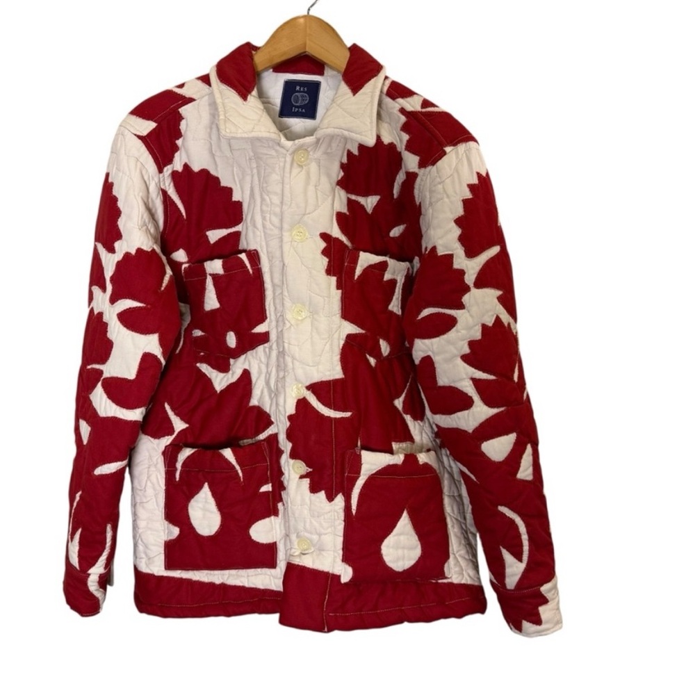 Res Ipsa Aspen OOAK Repurposed Red and White Quilted Jacket sz M - Picture 2 of 9